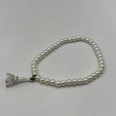 Vintage 3pc Beaded Bracelet Set Faux Pearl Eiffel Tower Charm Boho Multi Strand - Thumbnail 7