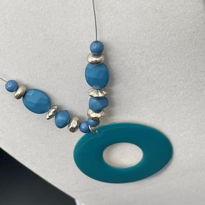 Vintage Silver-Tone Chain Lobster Teal Pendant Statement Coordinating Beaded - Thumbnail 7