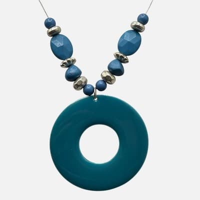 Vintage Silver-Tone Chain Lobster Teal Pendant Statement Coordinating Beaded - Thumbnail 2