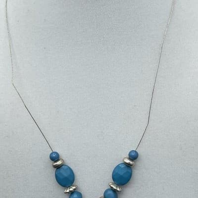 Vintage Silver-Tone Chain Lobster Teal Pendant Statement Coordinating Beaded - Thumbnail 8