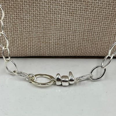 Style & Co Silver Tone Long Oval Link Chain Necklace Mixed Textured Bead Classic - Thumbnail 4