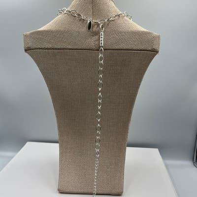 Style & Co Silver Tone Long Oval Link Chain Necklace Mixed Textured Bead Classic - Thumbnail 6