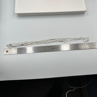 Style & Co Silver Tone Long Oval Link Chain Necklace Mixed Textured Bead Classic - Thumbnail 7
