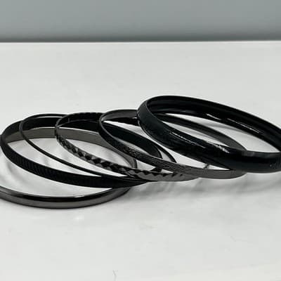 Vintage Black Gunmetal Bangle Bracelet Set 5pc Etched Hammered Gloss Stack Boho - Thumbnail 4