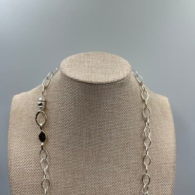 Style & Co Silver Tone Long Oval Link Chain Necklace Mixed Textured Bead Classic - Thumbnail 2