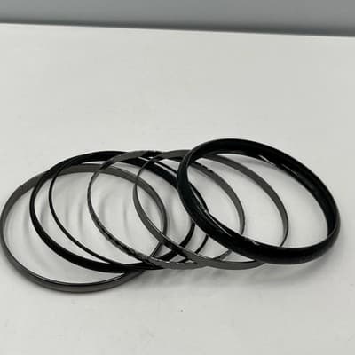 Vintage Black Gunmetal Bangle Bracelet Set 5pc Etched Hammered Gloss Stack Boho - Thumbnail 2
