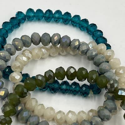 Vintage Beaded Faith Charm Bracelet Set 4pc Stretch Faceted Glass Crystal Cream - Thumbnail 8