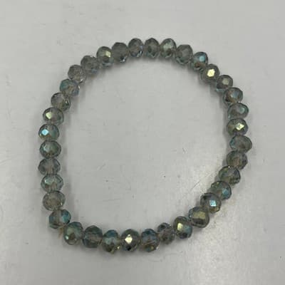 Vintage Beaded Stretch Bracelet Set 3pc Iridescent Metallic Grey Taupe Faceted - Thumbnail 3