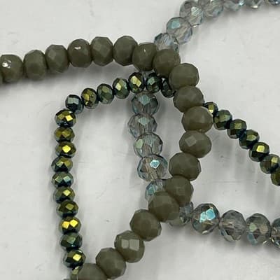 Vintage Beaded Stretch Bracelet Set 3pc Iridescent Metallic Grey Taupe Faceted - Thumbnail 5