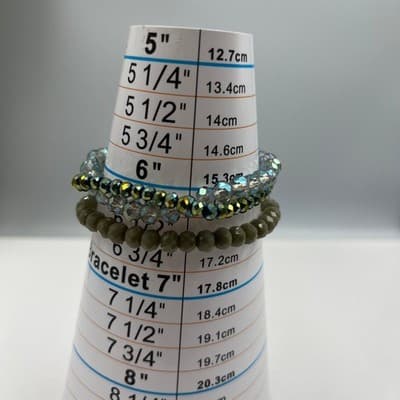 Vintage Beaded Stretch Bracelet Set 3pc Iridescent Metallic Grey Taupe Faceted - Thumbnail 6
