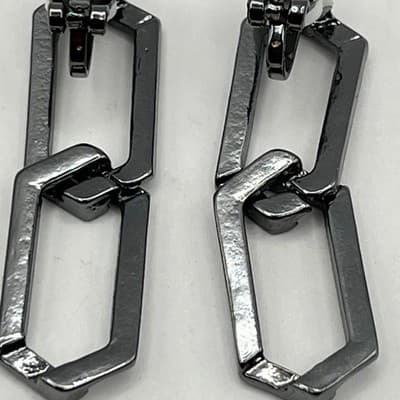 VTG Gunmetal Geometric Link Dangle Earrings Pave Crystal Clip-On Hematite Tone - Thumbnail 5