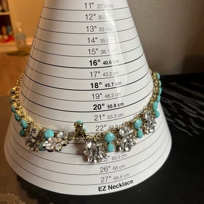 Vintage Gold Tone Teal Blue Cabochon & Rhinestone Statement Bib Necklace Floral - Thumbnail 10
