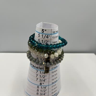Vintage Beaded Faith Charm Bracelet Set 4pc Stretch Faceted Glass Crystal Cream - Thumbnail 10