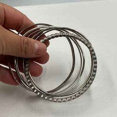 6 Vintage Metallic Bangle Bracelets Set Gold Silver Tone Diamond Cut Boho Stack - Thumbnail 7