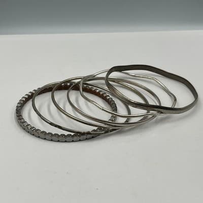 6 Vintage Metallic Bangle Bracelets Set Gold Silver Tone Diamond Cut Boho Stack - Thumbnail 6
