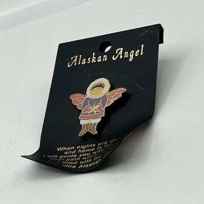 Vintage Alaskan Angel Pin Girl in Purple Parka Enamel Star Souvenir Brooch NEW - Thumbnail 4