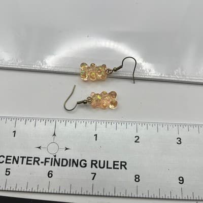 Iridescent Peach Gummy Bear Drop Earrings Gold Tone Hooks Whimsical Y2K Jewelry - Thumbnail 5