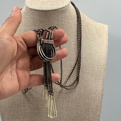 Vintage Banana Republic Rope Chain Knot Statement Necklace Lucite Teardrops - Thumbnail 5