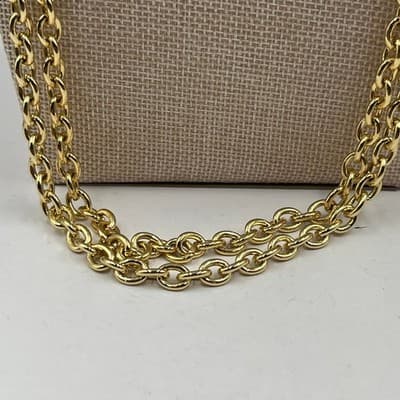Vintage Talbots Gold Tone Black Enamel Sunburst Bead Double Rolo Chain Necklace - Thumbnail 4