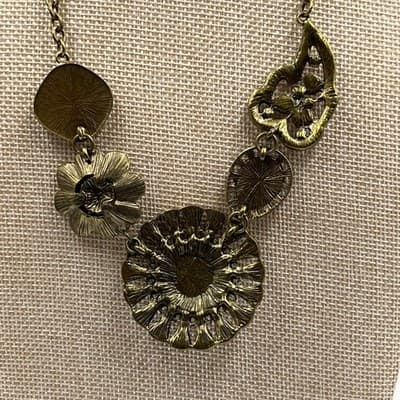 Vintage Bronze Statement Necklace Rhinestone Floral Geometric Boho Bib Jewelry - Thumbnail 7