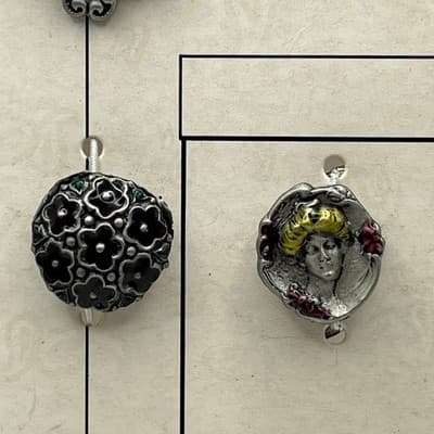 Vintage Mervyn's Partners Button Covers Art Nouveau Victorian Lady Enamel Set 4 - Thumbnail 4