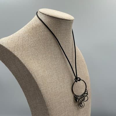 Vintage Industrial Geometric Hoop Chandelier Necklace 18" Black Cord Boho Modern - Thumbnail 6