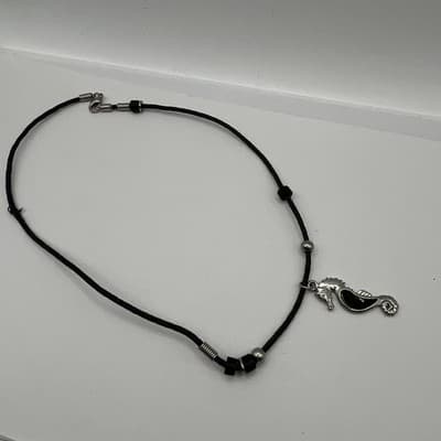 VTG Choker Seahorse Pendant & Crystal Solitaire Necklace Black Cord Suede 2pc - Thumbnail 2