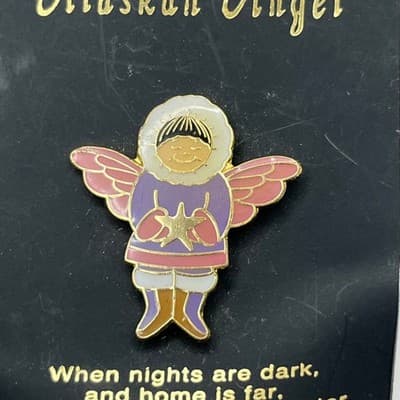 Vintage Alaskan Angel Pin Girl in Purple Parka Enamel Star Souvenir Brooch NEW - Thumbnail 2