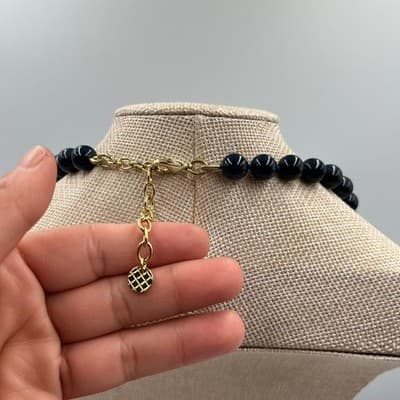Vintage Talbots Gold Tone Black Enamel Sunburst Bead Double Rolo Chain Necklace - Thumbnail 8