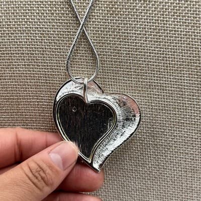 VTG Abalone Shell Heart Pendant Necklace Silver Tone Snake Chain Enamel Spiral - Thumbnail 5