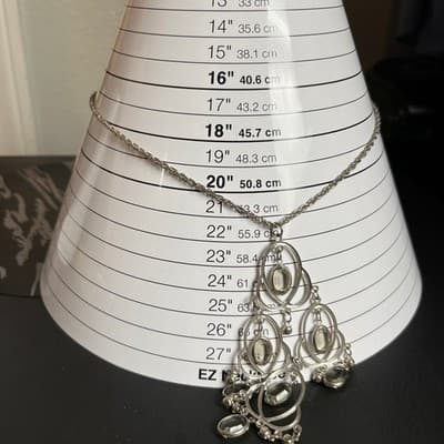 Vintage Chandelier Statement Necklace Silver Tone Smokey Grey Stones 21" Chain - Thumbnail 7