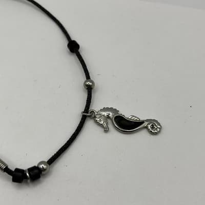 VTG Choker Seahorse Pendant & Crystal Solitaire Necklace Black Cord Suede 2pc - Thumbnail 3