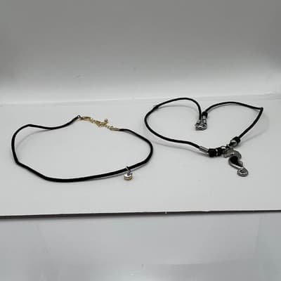 VTG Choker Seahorse Pendant & Crystal Solitaire Necklace Black Cord Suede 2pc - Thumbnail 8