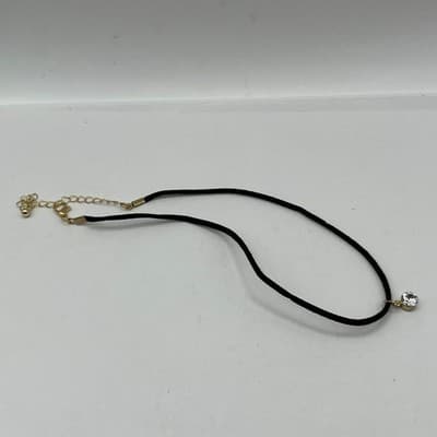 VTG Choker Seahorse Pendant & Crystal Solitaire Necklace Black Cord Suede 2pc - Thumbnail 5