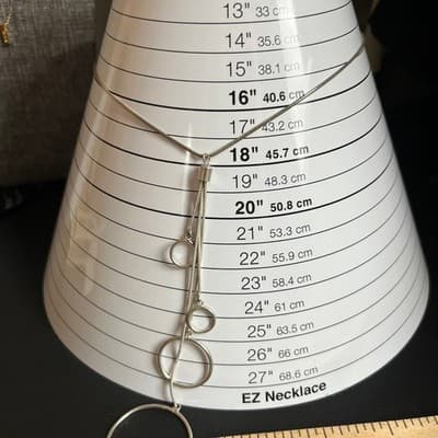 Silver Tone Geometric Ring Y-Necklace, Minimalist Snake Chain Drop Pendant - Thumbnail 7
