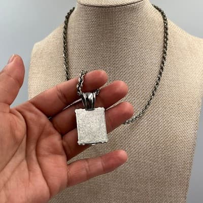 Vintage Style Silver Tone Black Onyx Style Pendant Necklace Ornate Rope Chain - Thumbnail 4