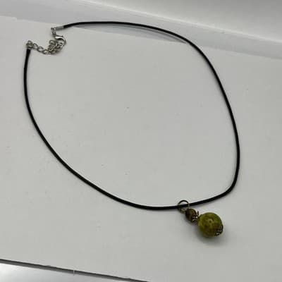 Natural Unakite Green Jasper Stone Pendant Necklace & Earring Set Antique Brass - Thumbnail 8