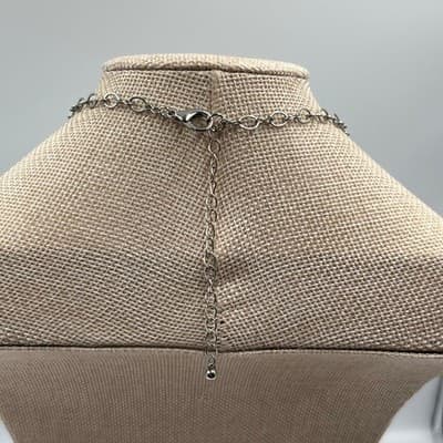 Vintage Statement Bib Necklace Hammered Bronze Tone Plates Blue Bead Accent Boho - Thumbnail 8