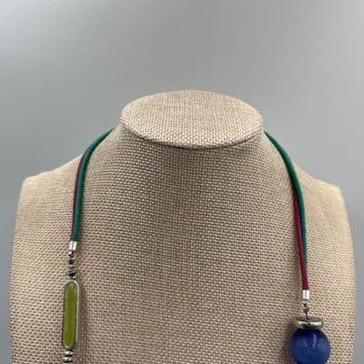 Vintage Boho Multi-Color Resin Bead Necklace Chunky Leopard Print Cord Statement - Thumbnail 2