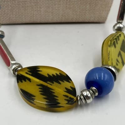 Vintage Boho Multi-Color Resin Bead Necklace Chunky Leopard Print Cord Statement - Thumbnail 4