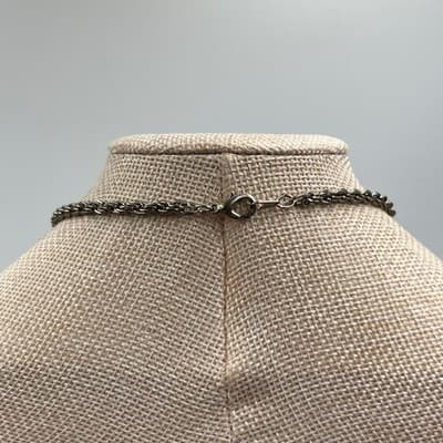 Vintage Style Silver Tone Black Onyx Style Pendant Necklace Ornate Rope Chain - Thumbnail 8
