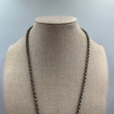 Vintage Style Silver Tone Black Onyx Style Pendant Necklace Ornate Rope Chain - Thumbnail 2