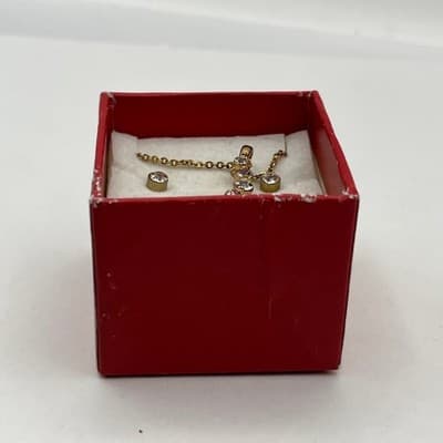 Vintage J. Spencer Jewelry Set Gold Tone Crystal Drop Necklace Stud Earrings - Thumbnail 3