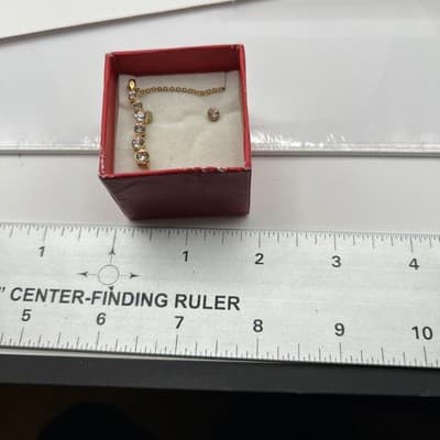 Vintage J. Spencer Jewelry Set Gold Tone Crystal Drop Necklace Stud Earrings - Thumbnail 9