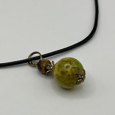 Natural Unakite Green Jasper Stone Pendant Necklace & Earring Set Antique Brass - Thumbnail 9