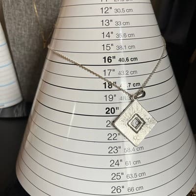 KC Modernist Faux Amber Resin Rhombus Pendant Necklace Silver Tone Rhinestone - Thumbnail 6