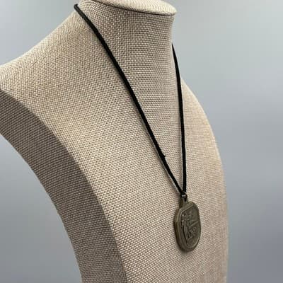 Vintage Bronze Track & Field Medal Necklace - Hurdle Runner, Black Suede Cord - Thumbnail 5