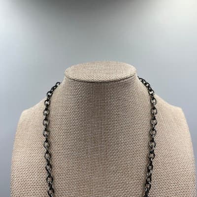 Vintage Chunky Gunmetal Bib Necklace, Silver Mixed Media Beads, Crystal Rondelle - Thumbnail 2
