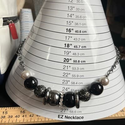 Vintage Chunky Gunmetal Bib Necklace, Silver Mixed Media Beads, Crystal Rondelle - Thumbnail 6