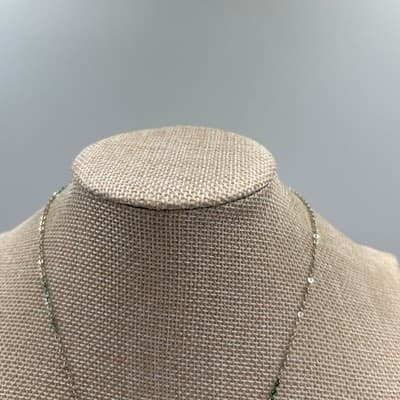 Vintage Silver Tone Blue Cat's Eye Bead Y-Necklace Dainty Bar Link Drop Pendant - Thumbnail 2